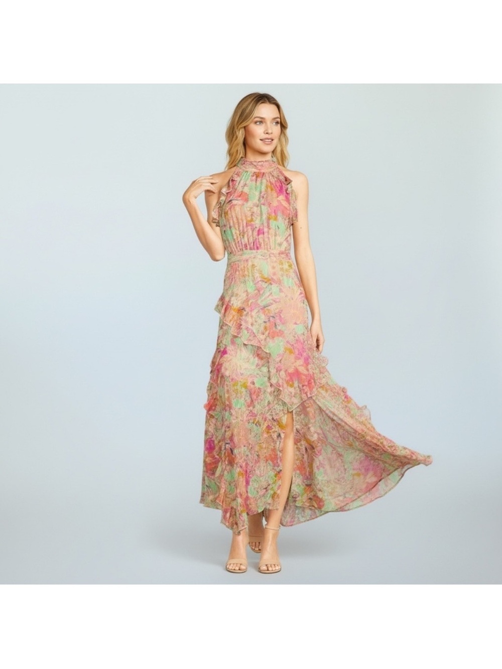 Alex Marie Pink Multi Floral Halter Maxi Dress